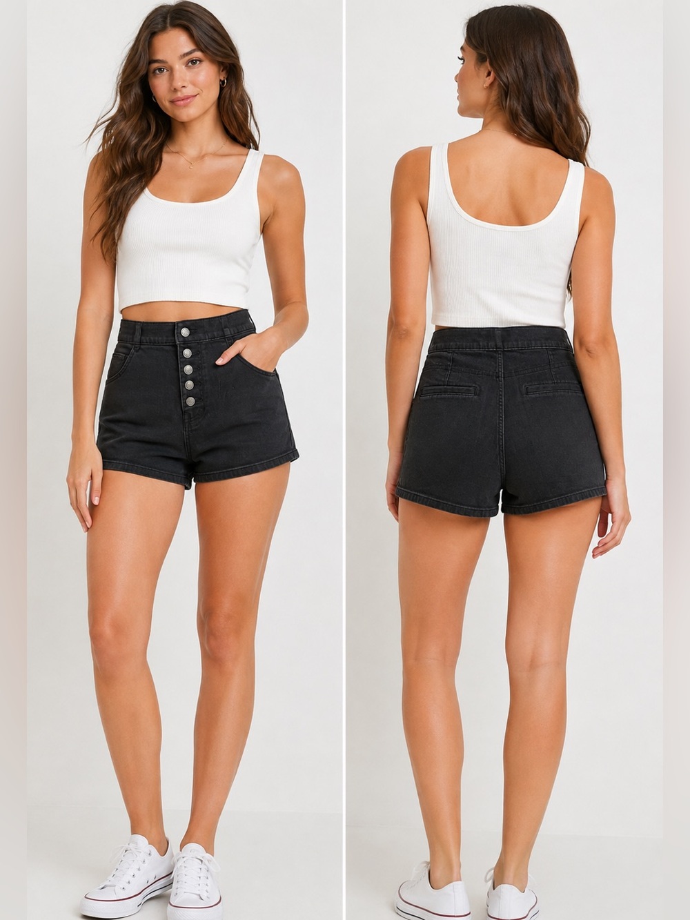 Express Black Shortie High-Rise Exposed Button-Fly Denim Shorts